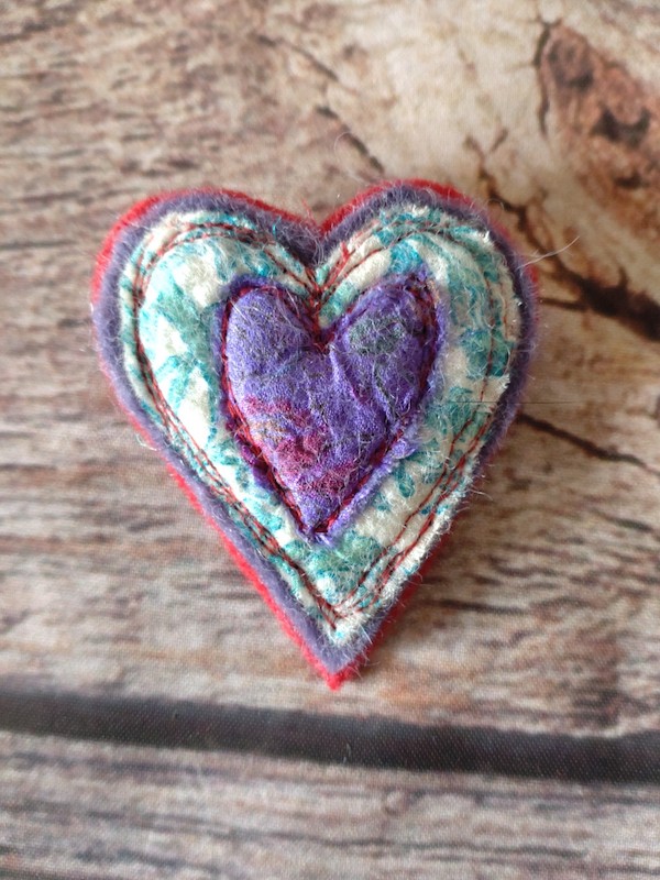 purple and turquoise heart brooch