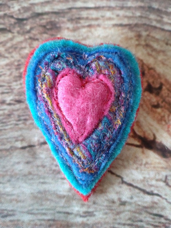 Pink and blue heart brooch