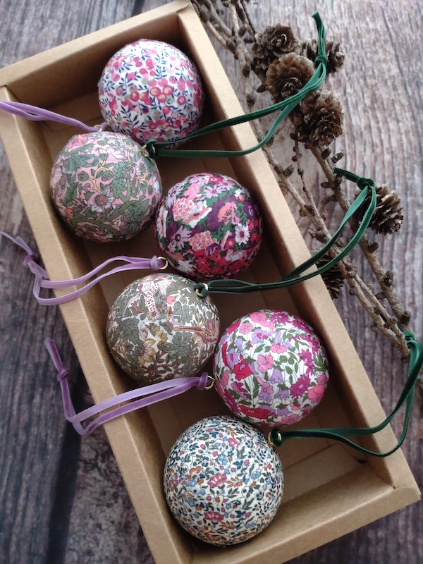 Pink and green Liberty baubles