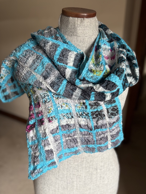 Grey and Turquoise  Nuno Silk Scarf