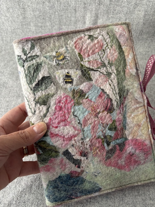 Nuno Felted A5 Journal (bees and sweat peas