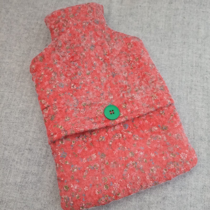 Red Nuno felted Hot water bottle cover