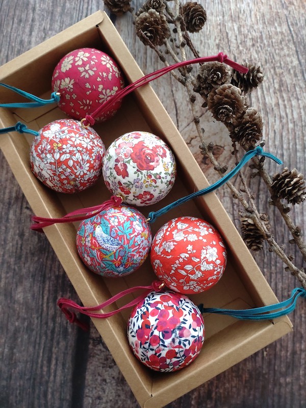 Six red Liberty Baubles